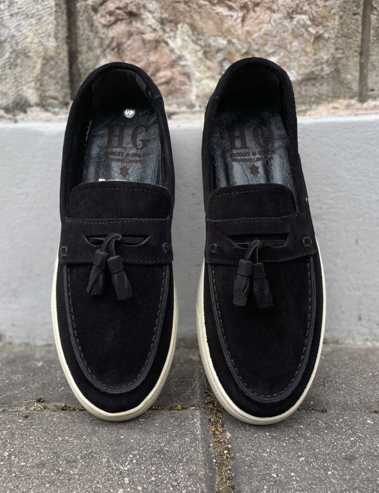 Huxley and Grace ανδρικά μαύρα δερμάτινα loafers με tassels HG174191M φωτογραφία